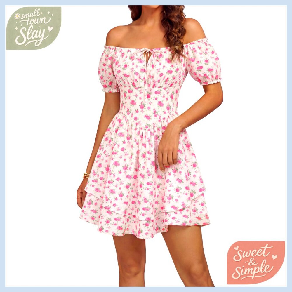 Floral Square Neck A-Line Sundress with Pockets, Smocked Back - Picture 1 of 7